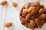 Almond Nut Organic Healthy Snack Vegan Vegetarian White Background Stock Photo