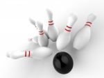 Bowling Strike Shows Winning Skittles Game Stock Photo
