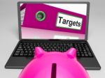 Targets Laptop Means Aims Objectives And Goal Setting Stock Photo