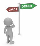 Chaos Order Sign Shows Confusion And Mayhem 3d Rendering Stock Photo