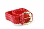 Red Woman Leather Belt On White Stock Photo