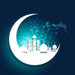 Mosque In Moon With Light For Ramadan Of Islam Stock Photo