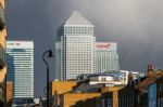 London - February 12 : Canary Wharf And Other Buildings In Dockl Stock Photo