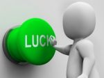 Luck Button Shows Gambling Fortunate And Risk Stock Photo