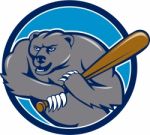 Grizzly Bear Baseball Player Batting Circle Cartoon Stock Photo