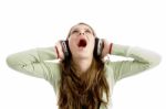 Shouting Lady With Headphone Stock Photo