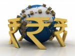 Rupee Currency With Card Box . 3d Rendering Illustration Stock Photo