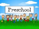 Preschool Kids Banner Represents Day Care And Child Stock Photo