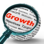 Growth Magnifier Definition Shows Business Progress Or Improveme Stock Photo