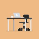 Office Desk With Chair In Flat Style Stock Photo