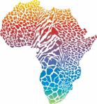 Map Of Africa In Rainbow Wild Animals Camouflage Stock Photo