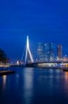 Erasmus Bridge In Rotterdam, Twilight Time Stock Photo