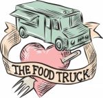 Food Truck Heart Fork Etching Stock Photo
