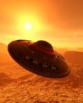 Ufo Saucer In Alien Planet Stock Photo
