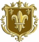 Fleur De Lis Coat Of Arms Gold Crest Retro Stock Photo