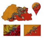 Grunge Bhutan Flag, Map And Map Pointers Stock Photo