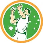Australian Cricket Fast Bowler Bowling Ball Circle Cartoon Stock Photo