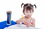 Child Imagine To Draw Picture Stock Photo