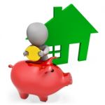 Character Mortgage Shows Piggy Bank And Apartment 3d Rendering Stock Photo