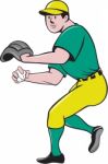 American Baseball Player Outfielder Throwing Ball Cartoon Stock Photo
