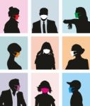 Avatars Of People With Masks Against Viruses Stock Photo