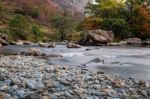 View Along The Glaslyn River In Autumn Stock Photo