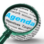 Agenda Magnifier Definition Means Schedule Planner Or Reminder Stock Photo