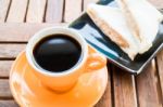 Breakfast With Hot Coffee And Sandwiches Stock Photo