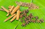 Spices On Banana Leaf Stock Photo