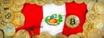 Bitcoins Gold Around Peru  Flag And Pickaxe On The Left.3d Illus Stock Photo