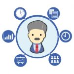 Businessman Boss With Office Business Symbol And Icons Stock Photo