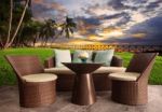 Rattan Chairs In Outdoor Terrace Living Room Against Beautiful S Stock Photo