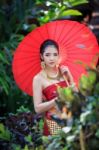 Thai Woman In Traditional Costume Stock Photo
