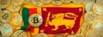 Bitcoins Gold Around Sri Lanka  Flag And Pickaxe On The Left.3d Stock Photo
