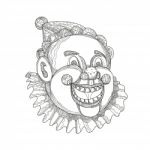 Vintage Circus Clown Head Doodle Stock Photo