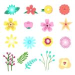 Set Of Adorable Floral, Flower Element In Modern Graphic Style - Stock Photo