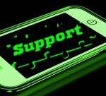 Support On Smartphone Shows Service Instructions Stock Photo