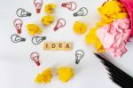 Creative Idea And Innovation Concept  With Light Bulb And Paper Stock Photo