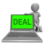 Deal Laptop Shows Bargain Contract Or Dealing Online Stock Photo