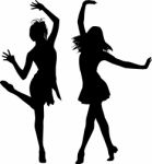 Silhouette Dancing Women Stock Photo