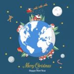 Merry Christmas And Happy New Year With Earth Globe Stock Photo