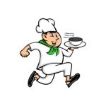 Speedy Chef Running Serving Pot Of Food Mascot Stock Photo