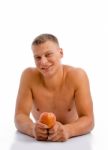 Health - Male With Apple Stock Photo