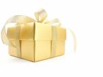 Golden Gift Box With Golden Ribbon Stock Photo