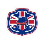 British Auto Repair Shop Union Jack Flag Crest Stock Photo