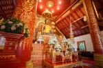 Chiang Rai, Thailand - December 20, 2017: Inside View Of The Chapel And The Bhudda Image In Wat Phra Kaew Chiang Rai. It's A Famous Place For Chiang Rai Trip Stock Photo