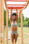 Young African Woman Doing Stretching Stock Photo