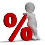 Percent Sign With 3d Man Shows Percentage Or Discount Stock Photo