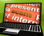 Scam Laptop Shows Scheming Theft Deceit And Fraud Online Stock Photo