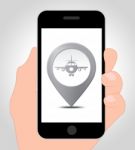 Airport Location Online Means Mobile Phone And Airfield Stock Photo